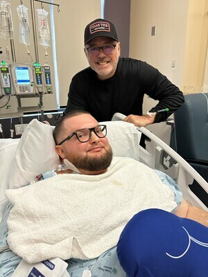 Mason Williams recovers from receiving a kidney from Mike Trevino (standing). photo provided